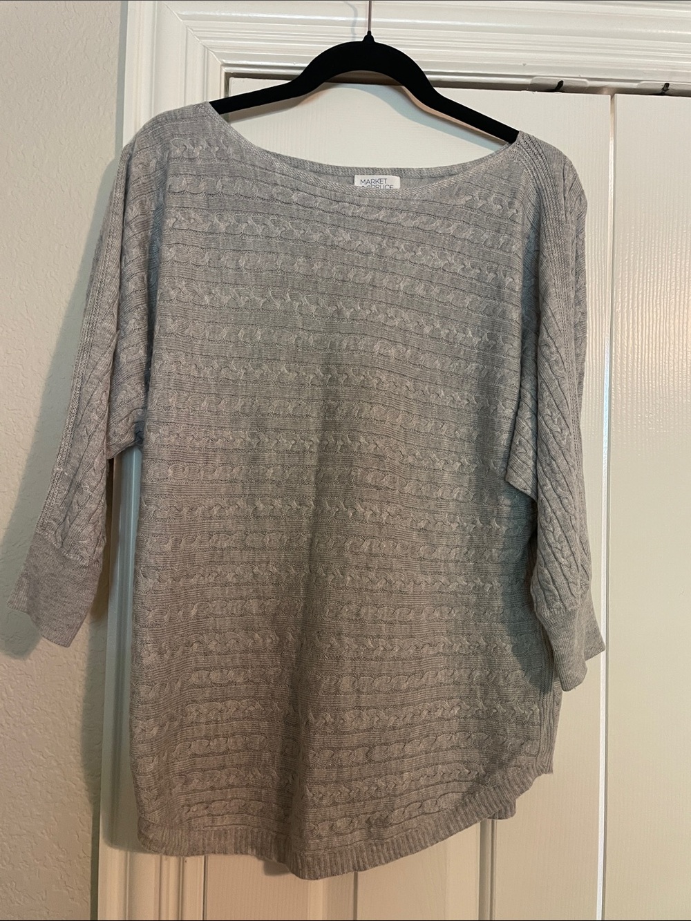 Market & Spruce Light Gray Cable Knit Boatneck Sweater